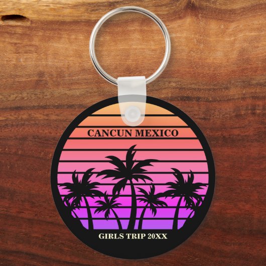 Roze Zwart Palm Trees Custom Meisjes Trip Sleutelhanger (Achterkant)