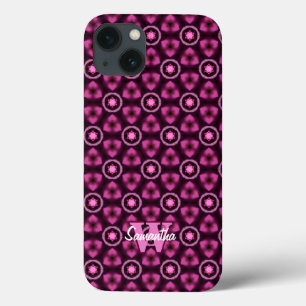 Roze & zwart Patroon Eigen monogram Naam iPhone 13 Hoesje