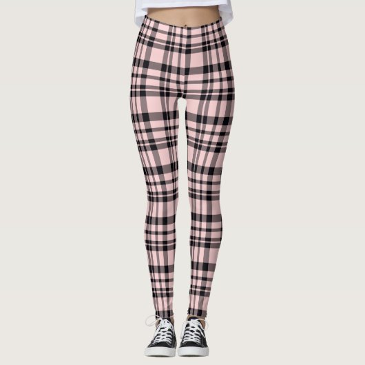 Roze Zwart Plaid Vrouwen Leggings (Voorkant)