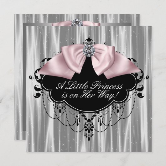 Roze Zwart Prinses Baby Meisje Douche Kaart (Voorkant / Achterkant)