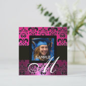 ROZE ZWART PURPER AFSTUDEEREN DAMAST MONOGRAM KAART (Staand voorkant)