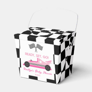 Roze Zwart Race Auto Ready Set Go Baby shower Bedankdoosjes