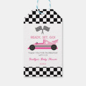 Roze Zwart Race Auto Ready Set Go Baby shower Cadeaulabel (Achterkant)