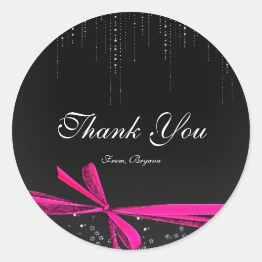 Roze & Zwart Ribbon Bow Strass Bling Stickers (Voorkant)