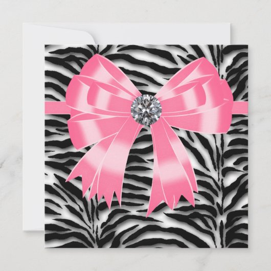 Roze Zwart Roze Zebra Feest Uitnodiging Template (Voorkant)