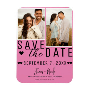 Roze & Zwart Save the Date 2 Foto Huwelijk Magneet
