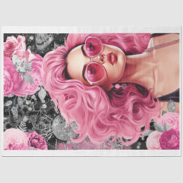 Roze & Zwart Shabby Glam Vrouw Decoupage Papier