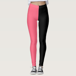 Roze Zwart Twee Tone Half Color Split Leggings