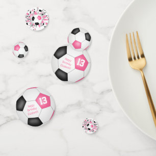 Roze zwart voetbal blowout verjaardagsfeestje confetti