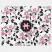 Roze zwart voetballen patroon monogram fleece deken (Voorkant (Horizontaal))