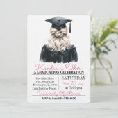 Roze & Zwart Waterverf Afstuderen Uitnodiging (Staand voorkant)