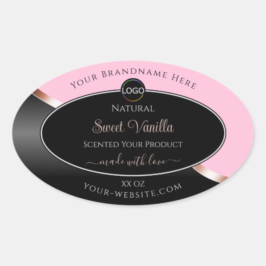 Roze Zwart Wavy Roos Goud met Logo Product Labels (Voorkant)