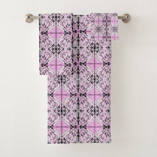 Roze zwart wit Abstract herhaal patroon Bad Handdoek