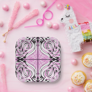 Roze zwart wit Abstract patroon Papieren Bordje