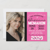 Roze, Zwart & Wit Afstuderen Fotouitnodiging Kaart (Voorkant)