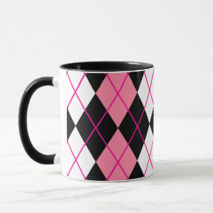 Roze Zwart Wit Argyle Diamond Design Mok