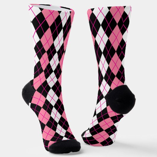 Roze Zwart Wit Argyle Diamond Design Sokken