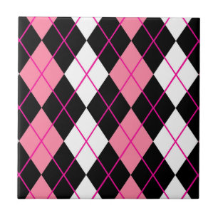 Roze Zwart Wit Argyle Diamond Design Tegeltje
