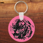 Roze, zwart & wit brullende tijger Sleutelhangers (Voorkant)