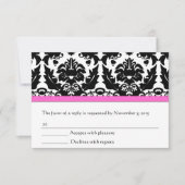 Roze zwart-wit Damask RSVP (Voorkant)