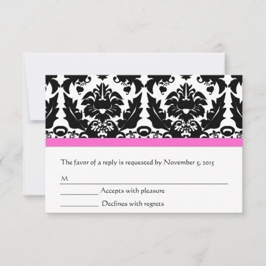 Roze zwart-wit Damask RSVP (Voorkant)