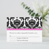 Roze zwart-wit Damask RSVP (Staand voorkant)