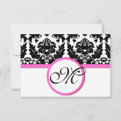 Roze zwart-wit Damask RSVP (Achterkant)