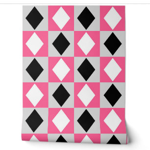 Roze Zwart Wit Diamant Rhombus Behang