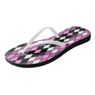 Roze, zwart, wit en grijs diamanten patroon teenslippers