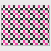 Roze Zwart Wit Geruit Patroon Ontwerp Cadeaupapier (Vlak)