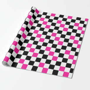 Roze Zwart Wit Geruit Patroon Ontwerp Cadeaupapier