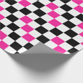 Roze Zwart Wit Geruit Patroon Ontwerp Cadeaupapier (Hoek)