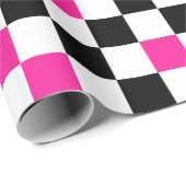 Roze Zwart Wit Geruit Patroon Ontwerp Cadeaupapier (Rol Hoek)