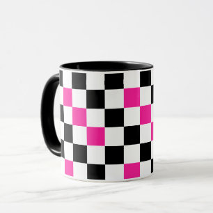 Roze Zwart Wit Geruit Patroonontwerp Mok