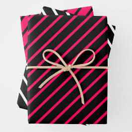 Roze, Zwart & Wit Gestreept Inpakpapier Vel