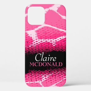 Roze zwart wit grafische dierenprint iPhone 12 pro hoesje