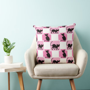 ROZE ZWART & WIT HALLOWEEN ZWARTE KATTEN KUSSEN