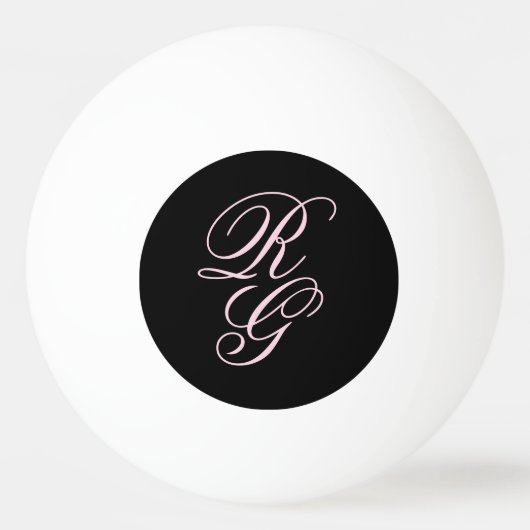 Roze zwart-wit Initialen script zwart Pingpongballen (Voorkant)