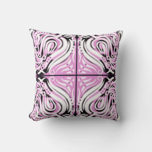 Roze Zwart Wit Krullend Abstract Patroon  Kussen