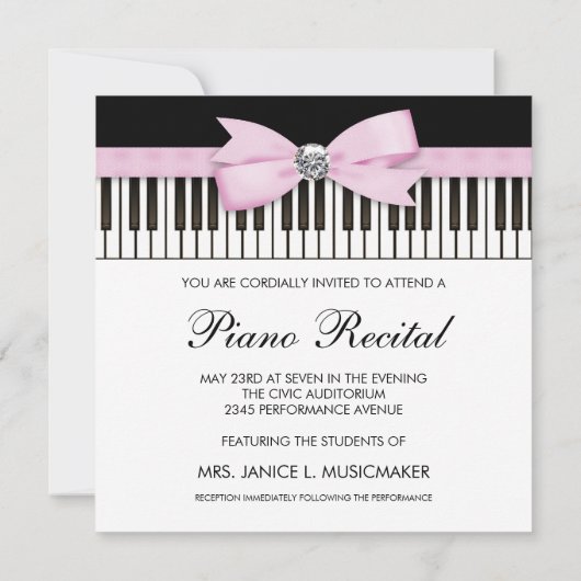 Roze Zwart-wit Piano Sleutels Overweging Uitnodigi Kaart (Achterkant)