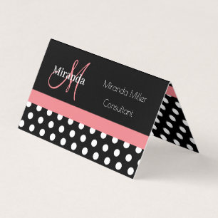 Roze Zwart Wit Polka Dot Monogram Vierkante Zaken Visitekaartjes
