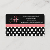Roze Zwart Wit Polka Dot Monogram Visitekaartje (Achterkant)
