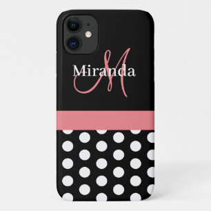 Roze zwart-wit pols-monogram iPhone 11 hoesje
