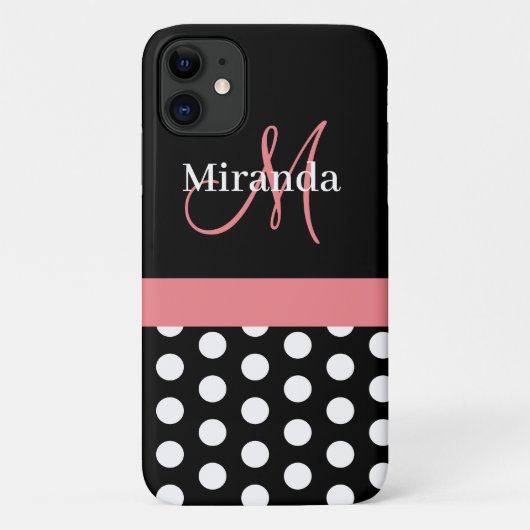 Roze zwart-wit pols-monogram Case-Mate iPhone case (Achterkant)