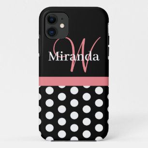 Roze zwart-wit pols-monogram iPhone 11 hoesje