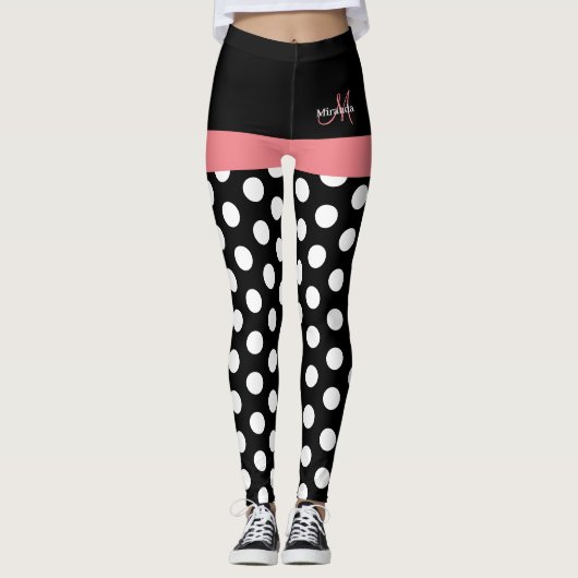 Roze zwart-wit pols-monogram leggings (Voorkant)