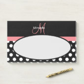 Roze zwart-wit pols-monogram post-it® notes (Op bureau)