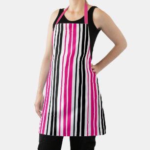 Roze Zwart Wit Strepen Patroon Ontwerp Schort