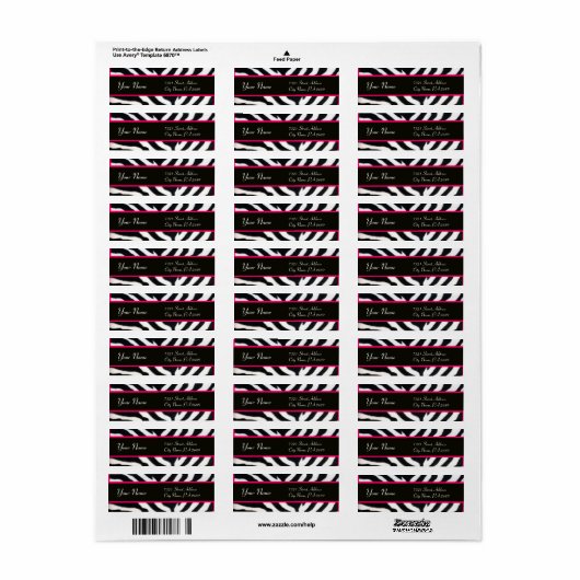 ROZE ZWART WIT ZEBRA BONT MONOGRAM ETIKET (Full Sheet)