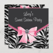 Roze Zwart Wit Zebra Sweet 16 Party Kaart (Voorkant / Achterkant)